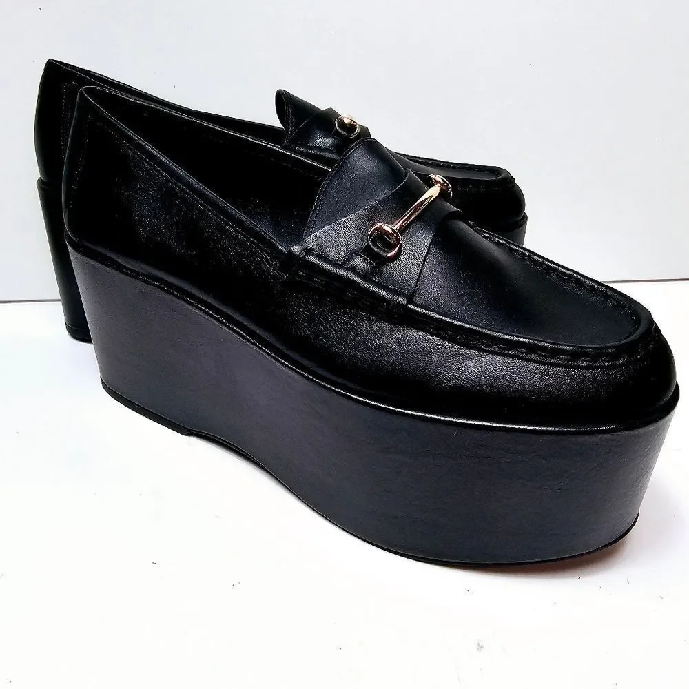 NEW Steve Madden Leather Bit Buckle Extreme Platform Wedge Loafer Size 9